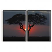 Quadro Decorativo Árvore Por do Sol - 2 Telas Comercial Ramos