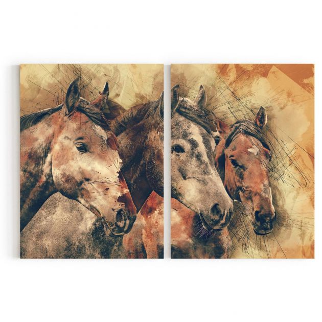 Quadro Decorativo Cavalos III - 2 Telas Comercial Ramos