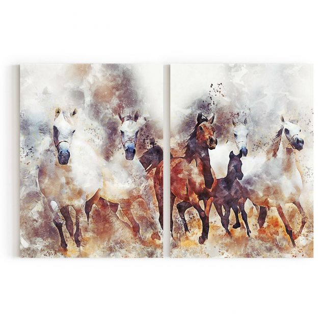 Quadro Decorativo Cavalos - 2 Telas Comercial Ramos