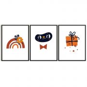 Quadro Decorativo Infantil Gato 3 Telas Comercial Ramos