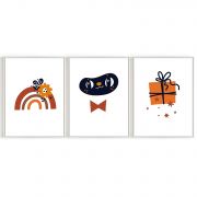 Quadro Decorativo Infantil Gato 3 Telas Comercial Ramos