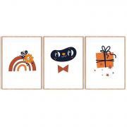 Quadro Decorativo Infantil Gato 3 Telas Comercial Ramos