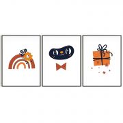 Quadro Decorativo Infantil Gato 3 Telas Comercial Ramos