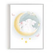 Quadro Decorativo Infantil Casal de Coelhos Comercial Ramos