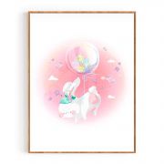 Quadro Decorativo Infantil Coelhinho Branco Comercial Ramos