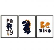 Quadro Decorativo Infantil Dinossauro 3 Telas Comercial Ramos