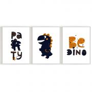 Quadro Decorativo Infantil Dinossauro 3 Telas Comercial Ramos