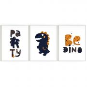 Quadro Decorativo Infantil Dinossauro 3 Telas Comercial Ramos